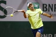 John Millman plays a forehand during the 2020 French Open